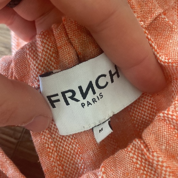 FRNCH Paris tangerine orange Cotton Linen oversized shift romper. Retro Med - Picture 2 of 8